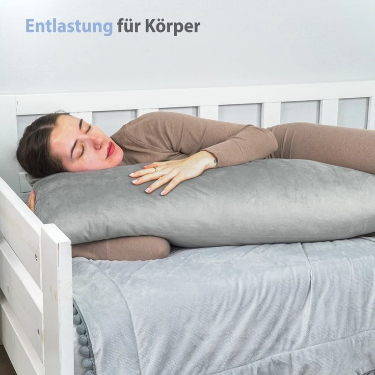 Totsy Baby Seitenschläferkissen mit Bezug Velvet 40x145 cm - Komfortkissen Schlafkissen Seitenschläfer Body Pillow Seitenschlafkissen Black – Bild 3
