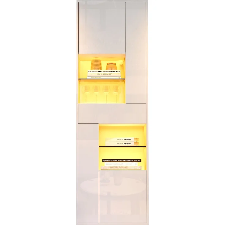 55*38*170cm Verkaufsvitrine, Hochschrank mit 1 Schublade und 4 Schränken,Glasvitrine Vitrinenschränke mit led beleuchtung, Vitrinen Mit Hochglanz-Design,Wohnzimmerschränke, Vitrinen, Schaukästen,Weiß – Bild 9