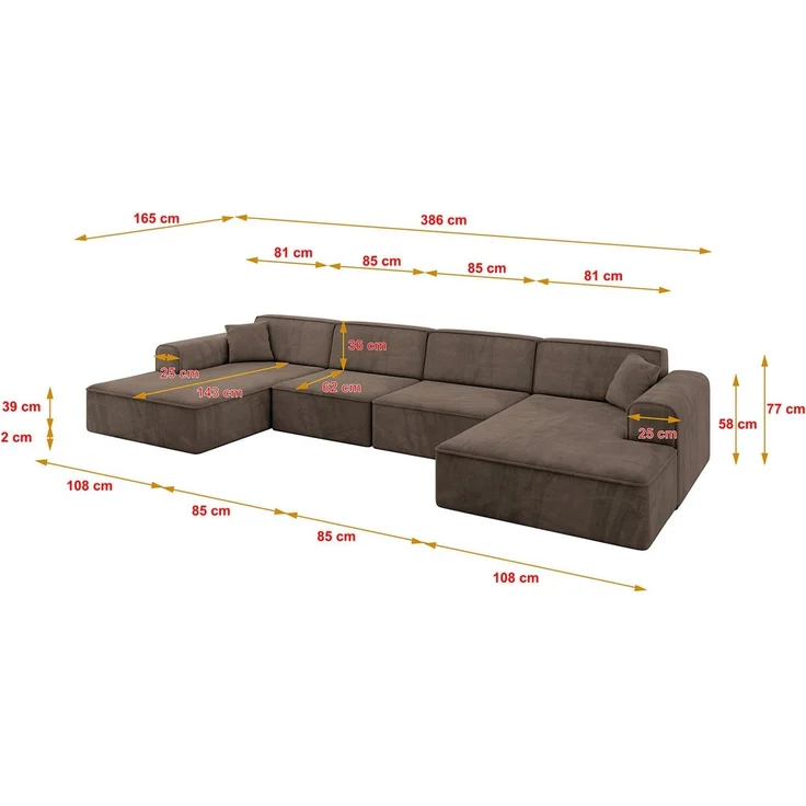 ALTDECOR Wohnlandschaft IREA-U2-v3, Sofa Praktische Bequeme Funktionsecke Couch U-Form Eckcouch, Corner Sofa U-Form Vielseitige Sofa Wohnlandschaft Wohnzimmer – Bild 4