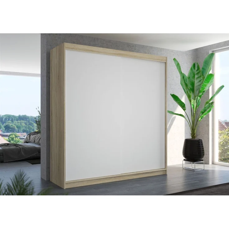 Schiebetürenschrank Schrank Nr. 425 in Sonoma- Weiß matt 200 x 215 x 58 cm – Bild 1