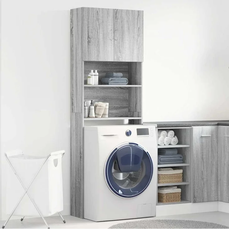 vidaXL Waschmaschinenschrank Grau Sonoma 64x24x190 cm Holzwerkstoff 859132 – Bild 2