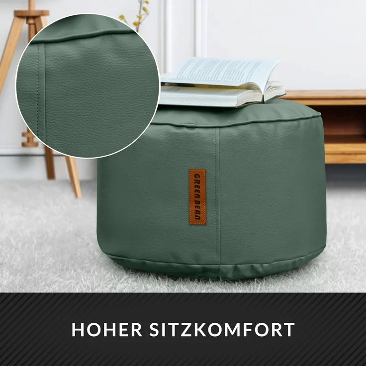 Green Bean® Sitzhocker aus Kunstleder - Pouf mit EPS Perlen Füllung - 43 x 30 cm - perfekte Ergänzung zum Sitzsack - Taubenblau – Bild 5