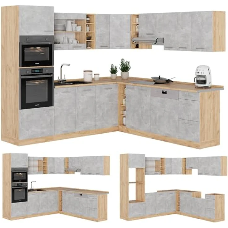 Eckküche R-Line Beton/Goldkraft Eiche 247 x 60 cm , AP Eiche Vicco – Bild 8
