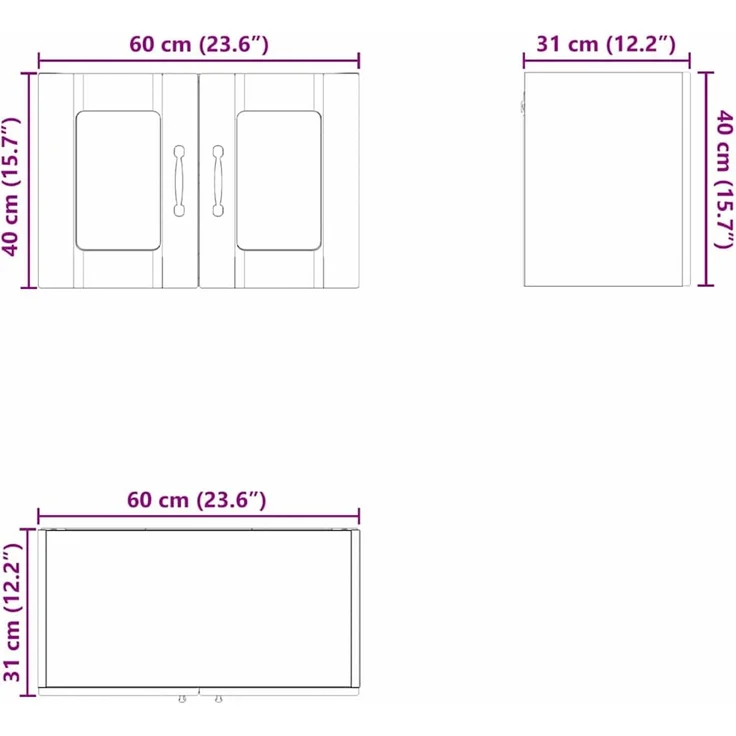 vidaXL Wandglas-Schrank PORTO Schwarz 60 x 31 x 40 cm Holzwerkstoff 885317 – Bild 12