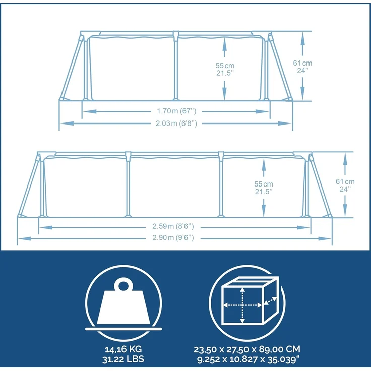 Steel Pro™ Frame Pool ohne Pumpe 259 x 170 x 61 cm, dunkelblau, eckig – Bild 8