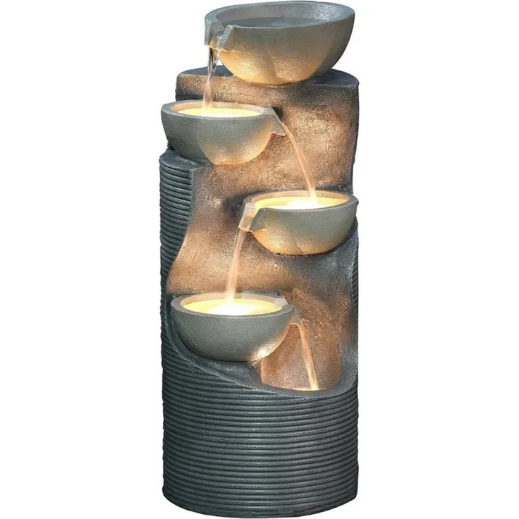 Dehner Gartenbrunnen Salo mit LED, 81 x 34 x 33 cm, Polyresin, grau, 34 cm Breite, Kaskaden-Wasserspiel aus Kunststein inkl. Pumpe / LED-Beleuchtung