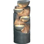 Dehner Gartenbrunnen Salo mit LED, 81 x 34 x 33 cm, Polyresin, grau, 34 cm Breite, Kaskaden-Wasserspiel aus Kunststein inkl. Pumpe / LED-Beleuchtung