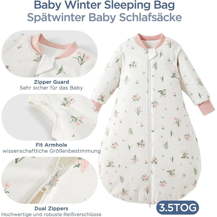 Duomiaomiao 3.5Tog Schlafsack Baby Ganzjahres, 100% Baumwolle Baby Schlafsack Winter, Mädchen Schlafsack Neugeboren, Jungen Schlafsack, Warmer Schlafsack Neugeborene Kinder(100) – Bild 3