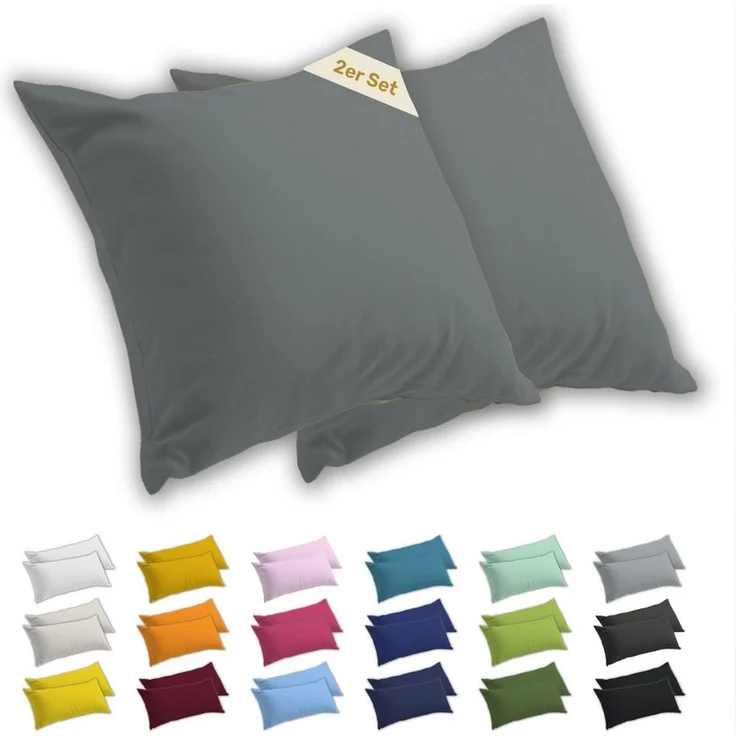 Lavea Kissenbezug 2er Set Kissenhülle Jersey, 100% Baumwolle, Kissenbezüge, (2 Stück), allergikerfreundlich - sicherer YKK-Reißverschluss - waschbar 60°C – Bild 1