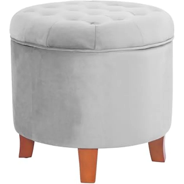 HomePop Samt Stauraum Ottomane mit Deckel|Fußbank Aufbewahrungsbox| Ottomane mit Stauraum für Wohnzimmer und Schlafzimmer | Dekorative Heimmöbel, Grau – Bild 10