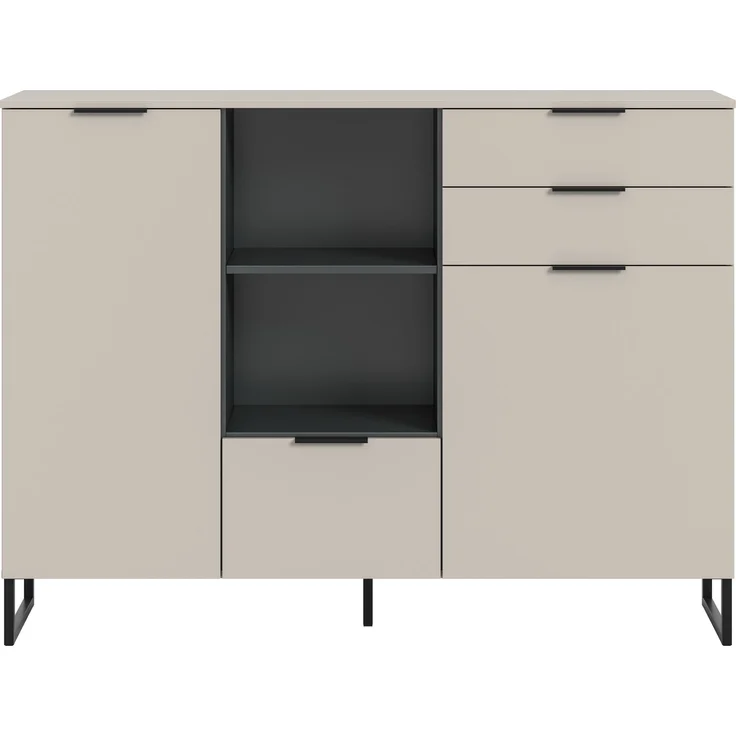 Highboard B/H/T: 112x150x37 cm in Kaschmir Nachbildung und schwarz – Bild 2