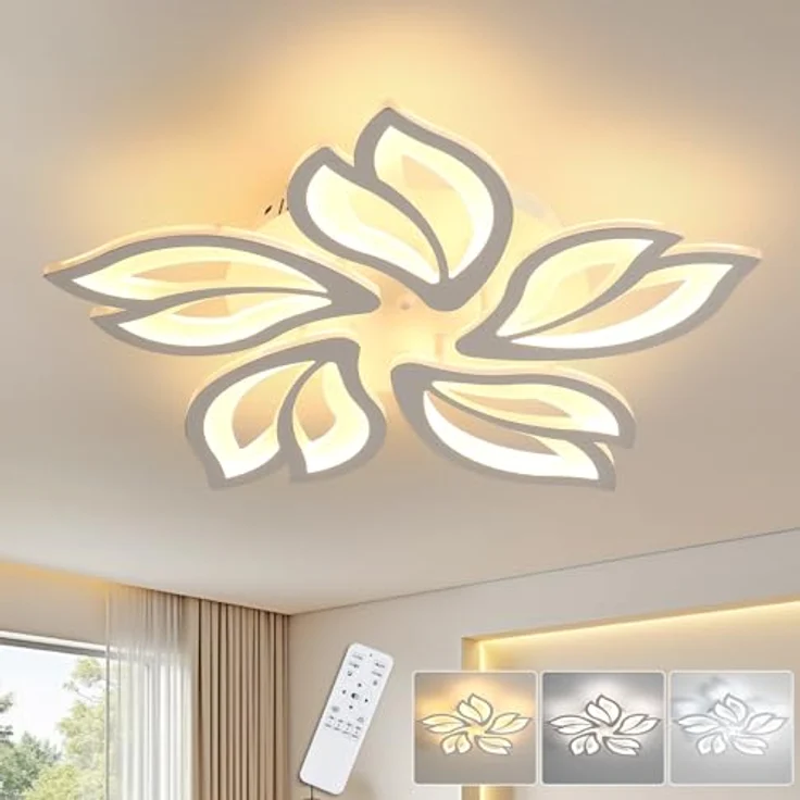 Comely LED Deckenleuchte Dimmbar, 45W Dimmbar Deckenlampe mit Fernbedienung Farbwechsel, 3000-6500K Kreative Blütenblatt Design LED Lampen Deckenleuchte für Küche Schlafzimmer Balkon Esszimmer, Weiß – Bild 1