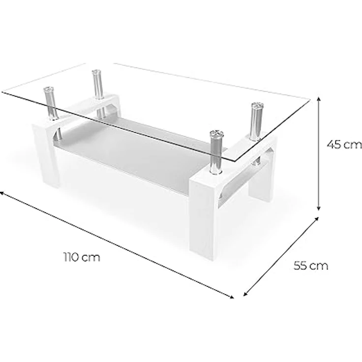 Homey Couchtisch aus Glas, für Wohnzimmer oder Esszimmer, Modell Tango, Holz, Cambria, 110 cm (Breite) x 55 cm (Tiefe) x 45 cm (Höhe) – Bild 3