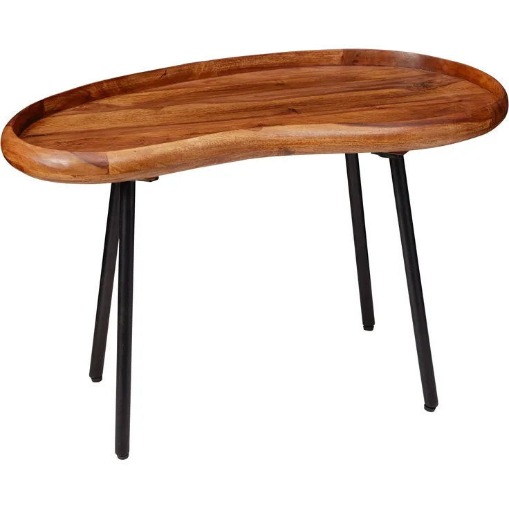 Couchtisch SV51466 Sheesham massiv Sofatisch Nierenform mit Metallbeinen Größe S