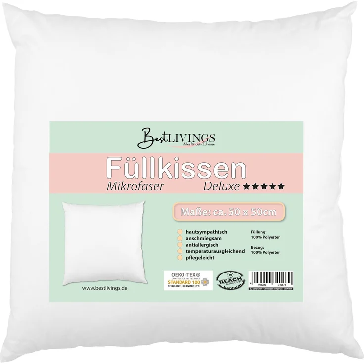 Kissen "50x50cm" in Mikrofaser Deluxe Qualität, Dekokissen als Inlett, Füllkissen, geeignet für Hausstauballergiker – Bild 2