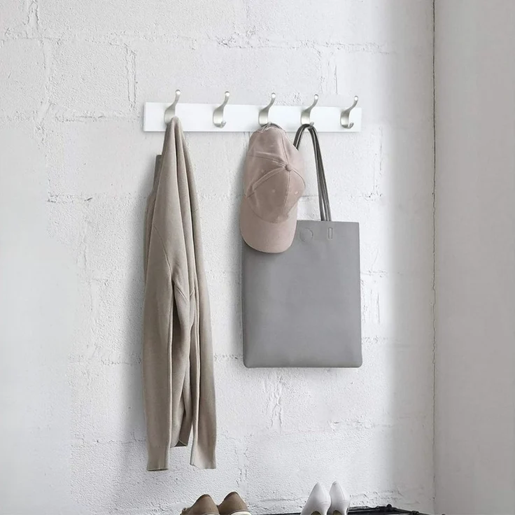 NAIPO Garderobenleiste Alsterwell Garderobenleiste, 57 cm Hakenleiste mit 5 Haken, Wandgarderobe für Mäntel, Jacken, Taschen, Weiß – Bild 3