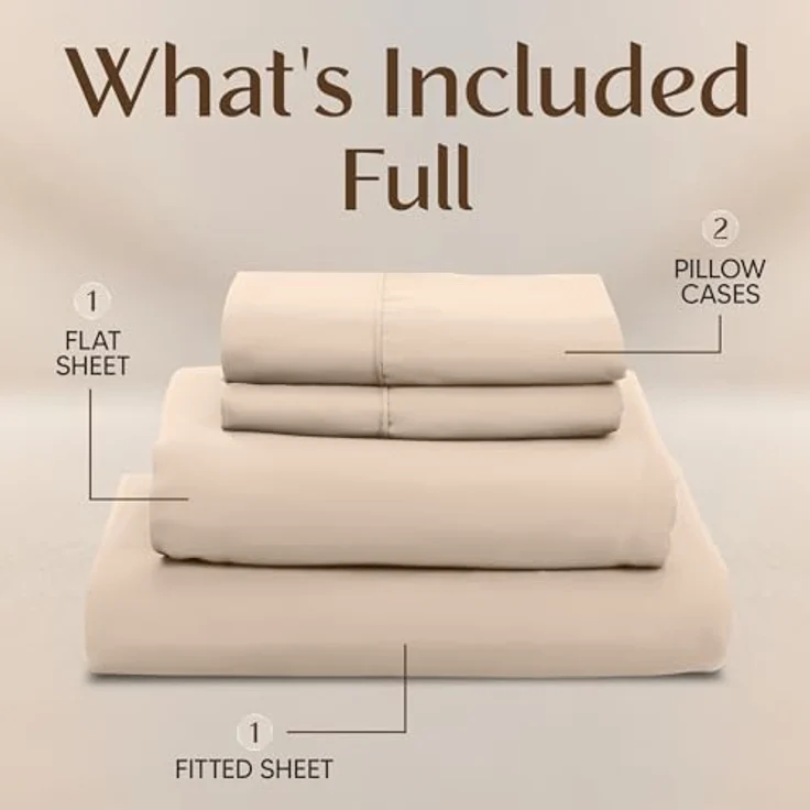 Utopia Bedding Bettwäscheset, 4-teilig, gebürstete Mikrofaser, schrumpft und lichtbeständig, pflegeleicht (Vollbett, Beige) – Bild 4