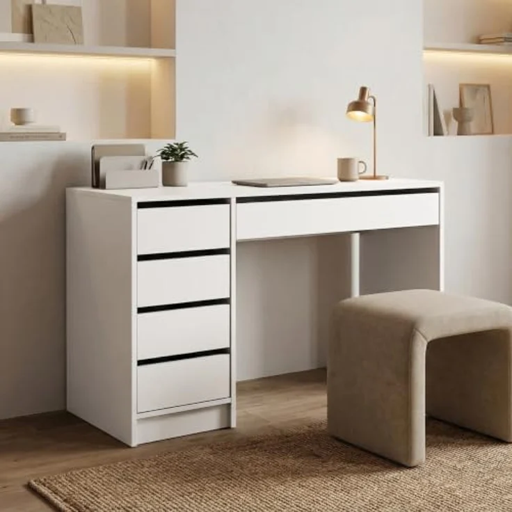 Beautysofa Schreibtisch Malta 120 cm, Funktionales Design mit Schubladen, rechts/links montierbar, Weiß oder Kaschmir, wahlweise mit oder ohne Griffe – Bild 2