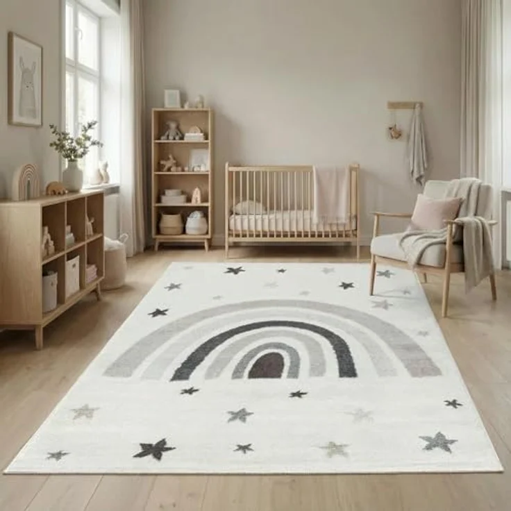 Jimri Kinderteppich DOTS l Pünktchen Gepunktet l Öko-Tex Siegel | Farbe: Beige Blau Rosa | Kinderzimmer/Jugendzimmer (Creme, 160x230 cm) – Bild 4