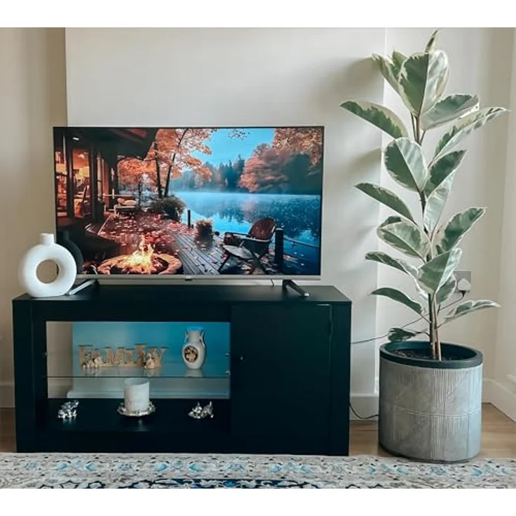 YITAHOME TV Schrank, TV Lowboard LED Schwarz - Fernsehschrank Fernsehtisch mit RGB-LED-Leuchten Lowboard Glasregal Fächern für 43 Zoll & kleinere TVs,für Wohnzimmer Schlafzimmer, B106 x H50 x T35 cm – Bild 2