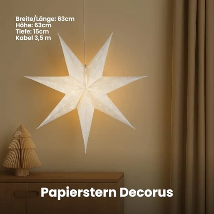 Star Papierstern Decorus 7 zackig Papier Weiß 1.5x6.3x 6.3cm – Bild 4