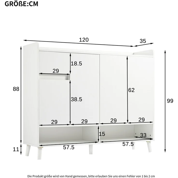 Merax Schuhschrank, Sideboard, mit großem Stauraum, 4 Türen und 1 Schubladen mit einem verstellbaren Regal, Weiß – Bild 4
