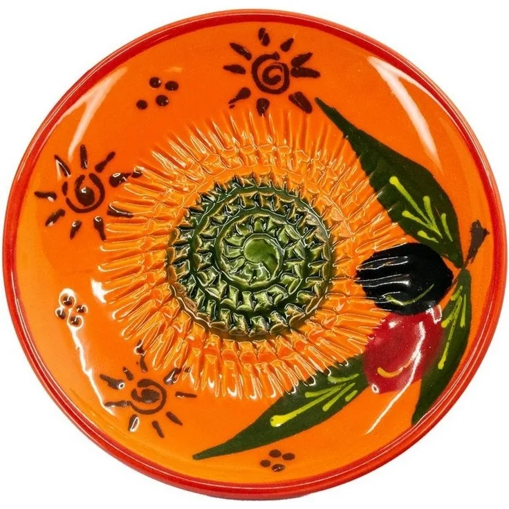 Kaladia Multireibe Reibeteller Sonne (braun) mit Oliven, Keramik, handbemalte Küchenreibe - Made in Spain