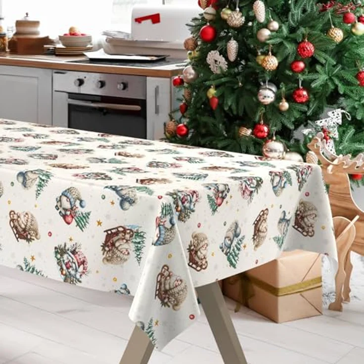 ANRO Tischdecke Weihnachten abwaschbare Weihnachtstischdecke (Einzelstück 1-tlg), Schmutzabweisend Weihnachten Grün 100x140cm – Bild 4