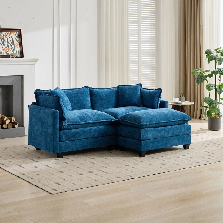 ZUBALIYA Sofa mit LED - Beleuchtung, mit Chenille - Bezug, mit Cordbezug, modular aufgebaut, aus Chenille, für Wohnzimmer und Apartments – Bild 6