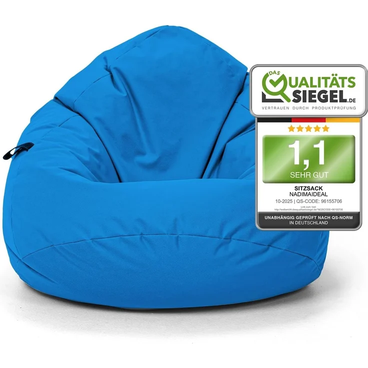 Nadimaideal Sitzsack Tropfenform Kastanie | Bodenkissen für Kinder & Erwachsene | Indoor & Outdoor | Gaming Sitzsack - Sitzkissen - Beanbag | Füllung EPS Perlen (Hellblau, XXL-Durchmesser 88 cm) – Bild 1