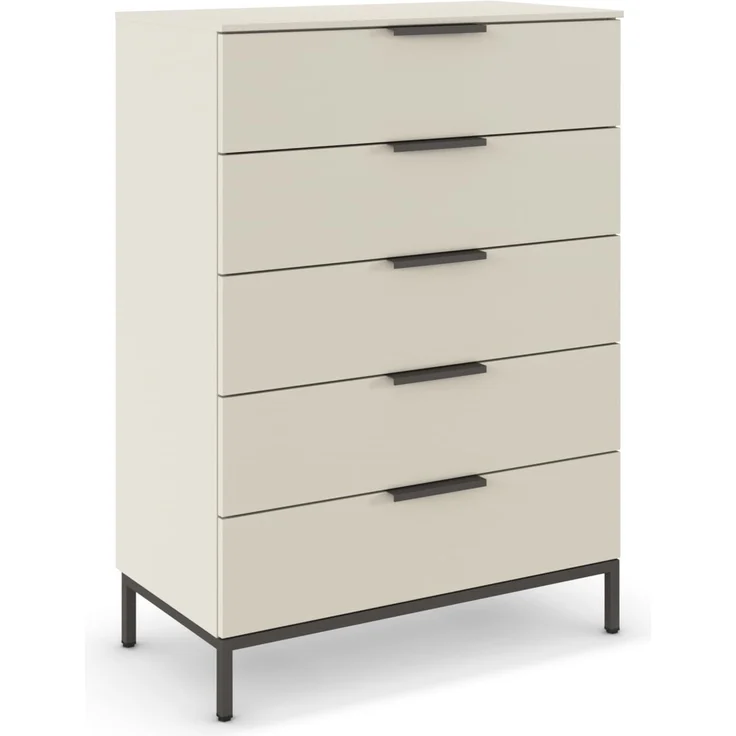 Rauch Möbel Flipp, Kommode für Schlafzimmer, Kinderzimmer, Wohnzimmer, Jugendzimmer, Flur, Garderobe, 5 Schubladen, mit Softclose Funktion, Griffe und Metallkufe Graphit, Farbe Beige, Breite 80 cm