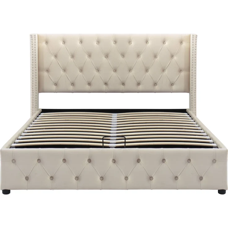 Polsterbett 140x200 cm aus Samt mit Bettkasten – Chesterfield-Design, Kopfteil 94,5 cm – Bild 10