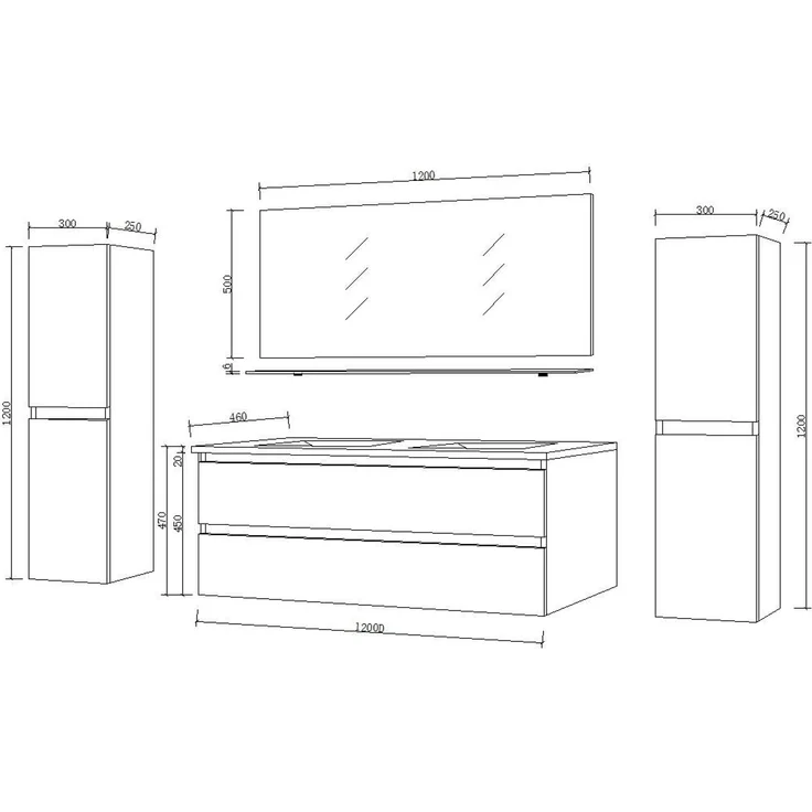 Homeline Badmöbel Set Eiche/Schwarz Kaiser Hochglanz 120 cm Spiegel incl LED (120, 4, Ohne Seitenschränke) – Bild 3