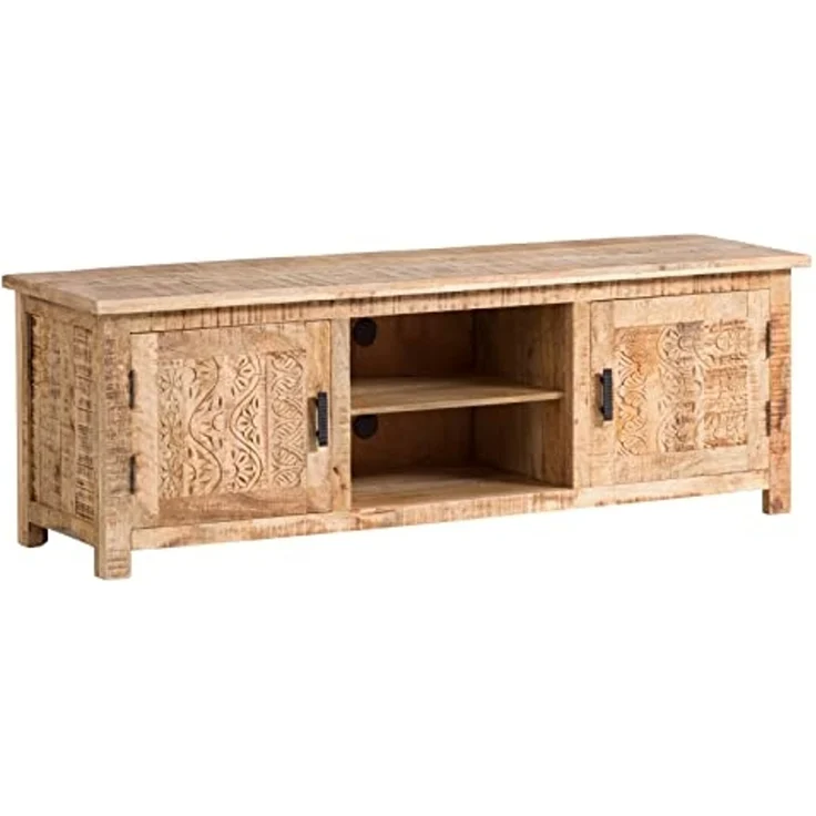 TV-Bank massivum Mumbai Mango Massivholz 150x50x42 cm braun TV-Möbel Lowboard rustikal Landhausstil Boho Fernsehtisch Holz – Bild 1