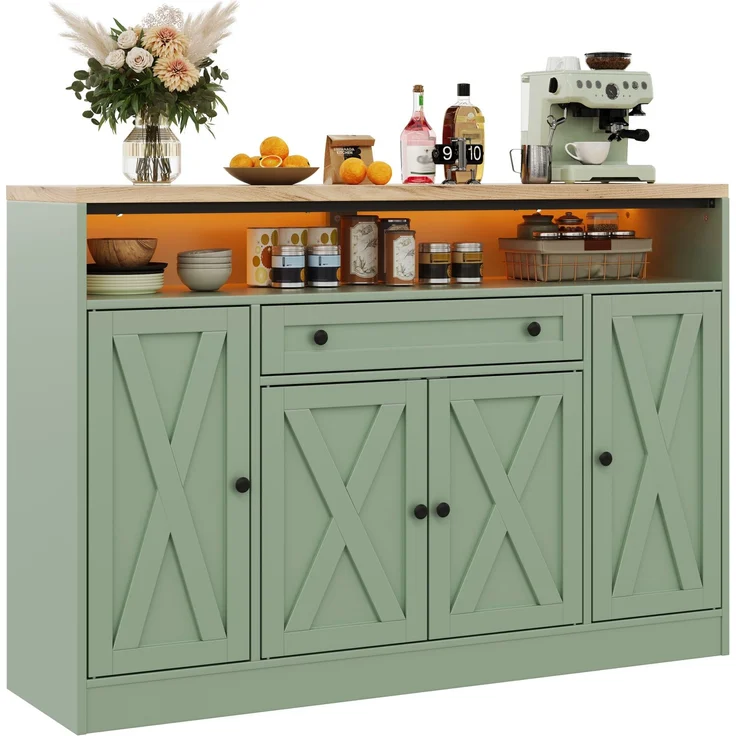 Sideboard 140 x 35 x 95 cm aus MDF mit Schublade, Türablagen und RGB-LED-Beleuchtung – Bild 8