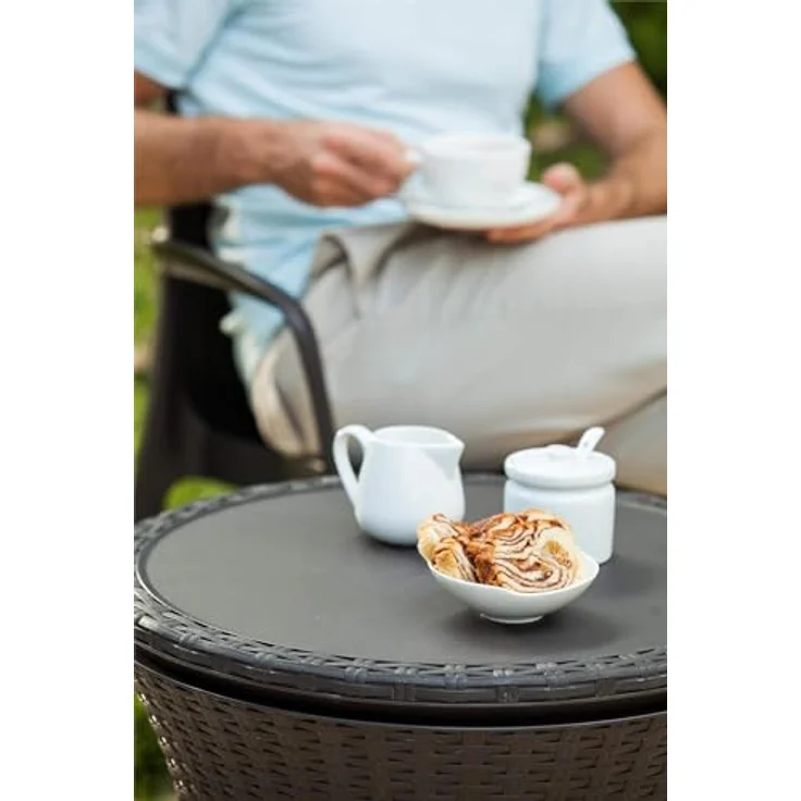 Keter Pacific Cool Bar, 3-in-1 Cocktailtisch, Couchtisch und Outdoor Eiskühler in Rattanoptik, UV-geschützt und wetterfest, braun, Kühlbox 30l Volumen – Bild 11