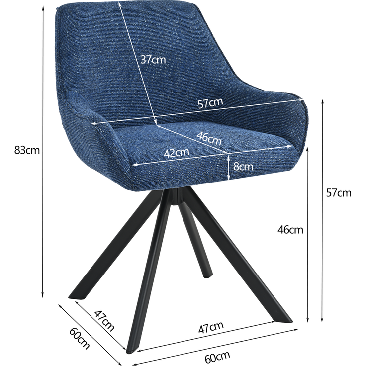 GOEURVANT 1178 Esszimmerstühle 6er-Set mit Armlehnen, 360° Drehbar, Chenille - Blau – Bild 9
