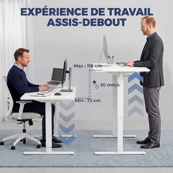 MELAYR, Elektrisch verstellbarer Schreibtisch, 120 x 60 cm, höhenverstellbar, Weiß – Bild 6