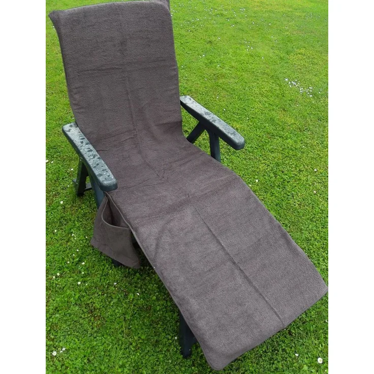 KH-Haushaltshandel Liegenauflage Frottee Liegestuhl Schonbezug, mit Seitentasche, 190 x 60 cm, (1 St), Farbe: grau, für Gartenliege Strandliege, 100%Baumwolle