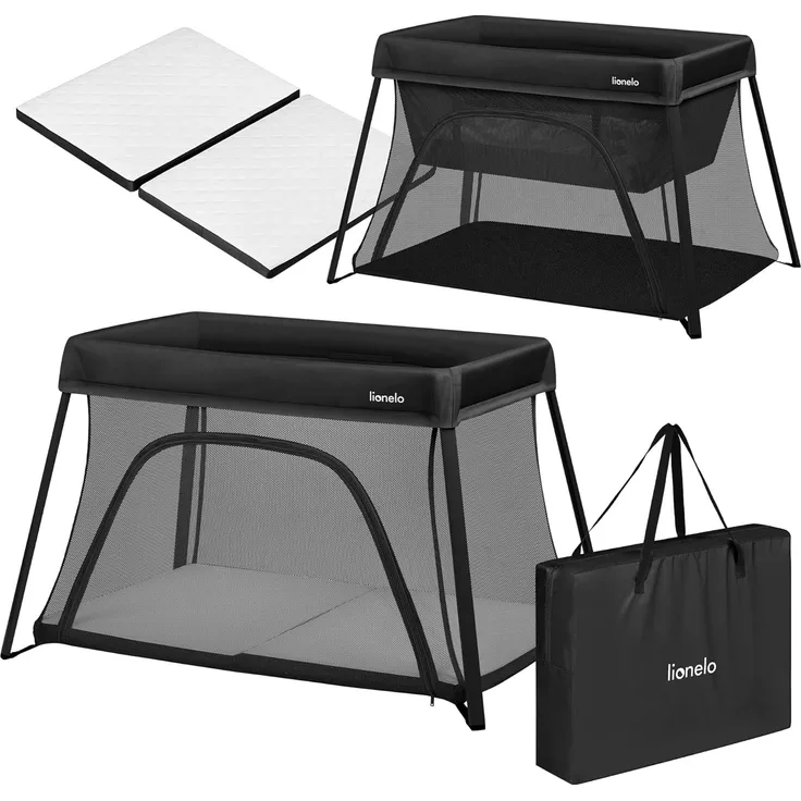 Lionelo Alice 3-in-1 Reisebett Laufgitter von 0 bis 15 kg Schaumstoffmatratze, 2 Höhenstufen, faltbar, klein, leicht, Seiteneinstieg, Reisetasche