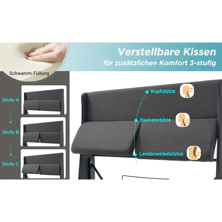 TavilaEcon Boxspringbett Hydraulisches Stauraumbett mit dreifach verstellbare Kopfstütze grau Liegefläche 160 × 200 cm – Modell AB20059192G – Bild 2