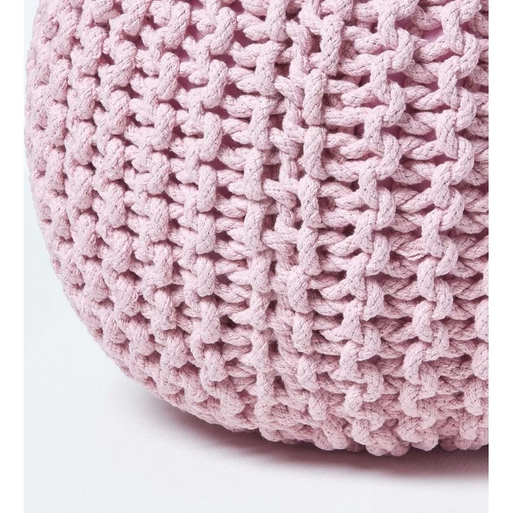 Homescapes Pouf Runder Strickpouf 100% Baumwolle, rosa – Bild 3