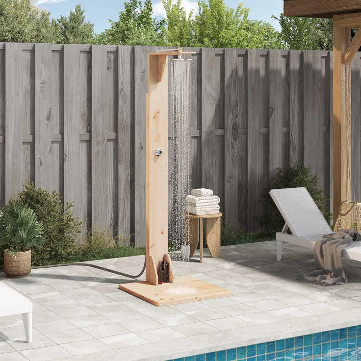 vidaXL Gartendusche 214,5 cm Massivholz Kiefer und Edelstahl Natur 886344