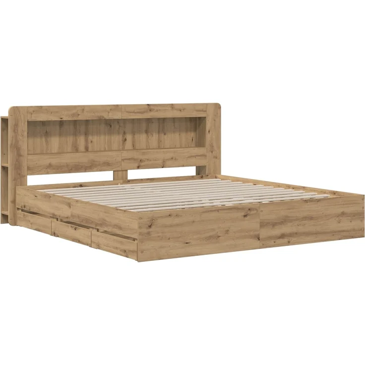 vidaXL Bettgestell mit Stauraum und Kopfteil Artisan-Eiche 3445832 – Bild 2
