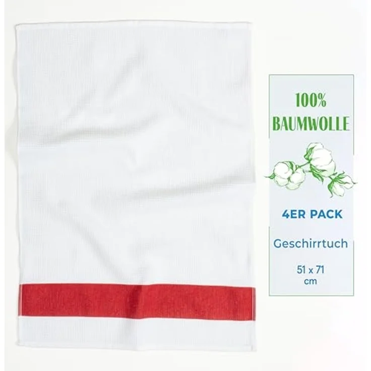 Hammetex 4er Set 50x70 cm Waffel-Handtuch aus 100% Baumwolle – Küchtuch mit Aufhängeschlaufe – Saugfähig, Schnelltrocknend & Oeko-Tex Zertifiziert – Rot – Bild 3