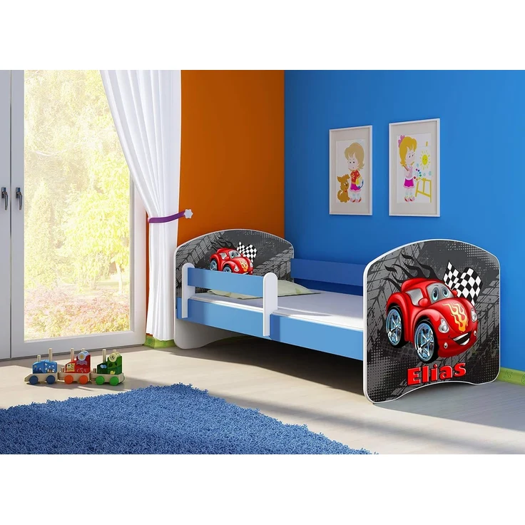 ACMA Kinderbett Jugendbett mit Einer Schublade und Matratze Blau mit Rausfallschutz Lattenrost II 140x70 160x80 180x80 (05 Rote Auto, 140x70) – Bild 4