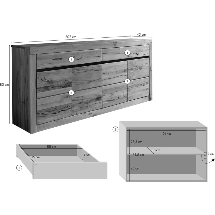 Sideboard Wildeiche / Zerreiche 202x43x80 braun geölt MONTREUX #352 – Bild 7