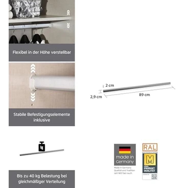 rauch Zubehör, Kleiderstange, für Kleiderschränke von rauch mit einer Elementbreite von 93 cm – Bild 2