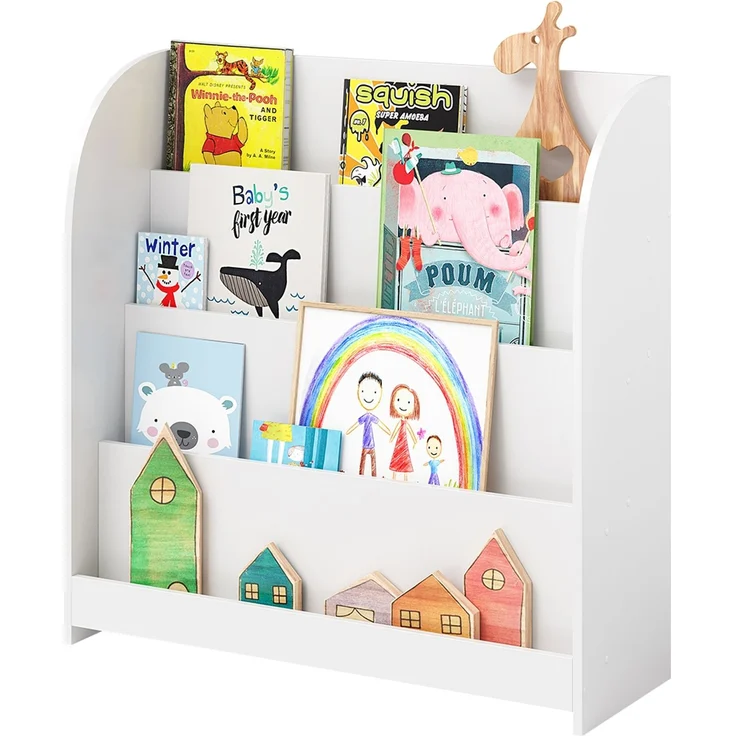 Bellabino 'Baru' Kinderbücherregal, weiß, Holz, 88x30x80 cm, Montessori Kinderregal mit 4 Ablagefächern – Bild 1