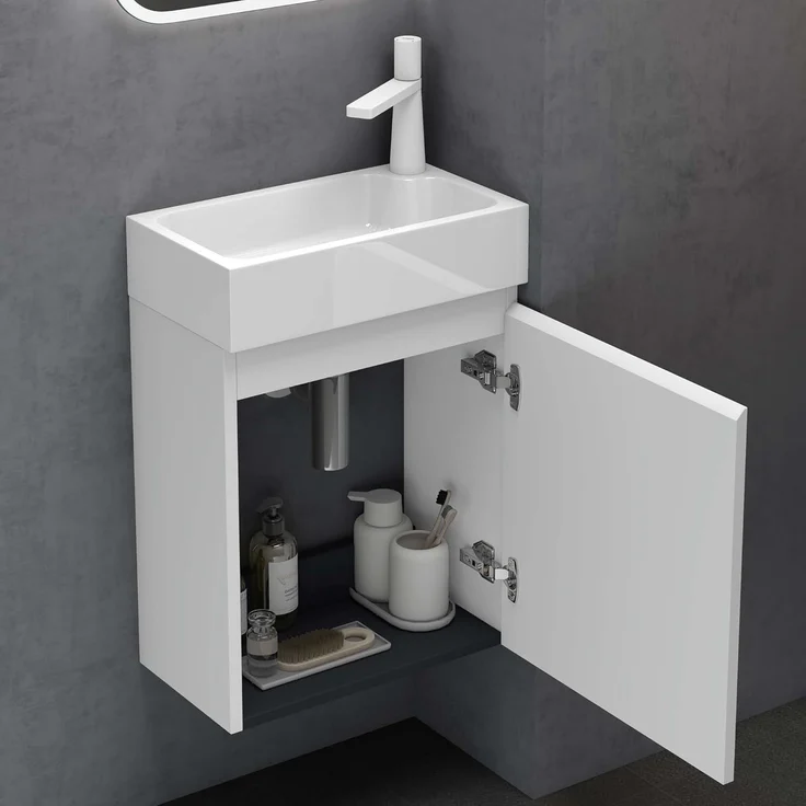 doporro Badmöbel-Set mit Waschbecken Waschtischunterschrank Wandmontage SoftClose Pisa02 – Bild 7